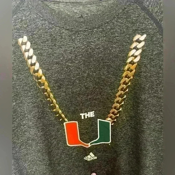 Adidas Ultimate Tee Miami Hurricanes "The U" Chain T-Shirt Men's Size L NCAA - Picture 2 of 8